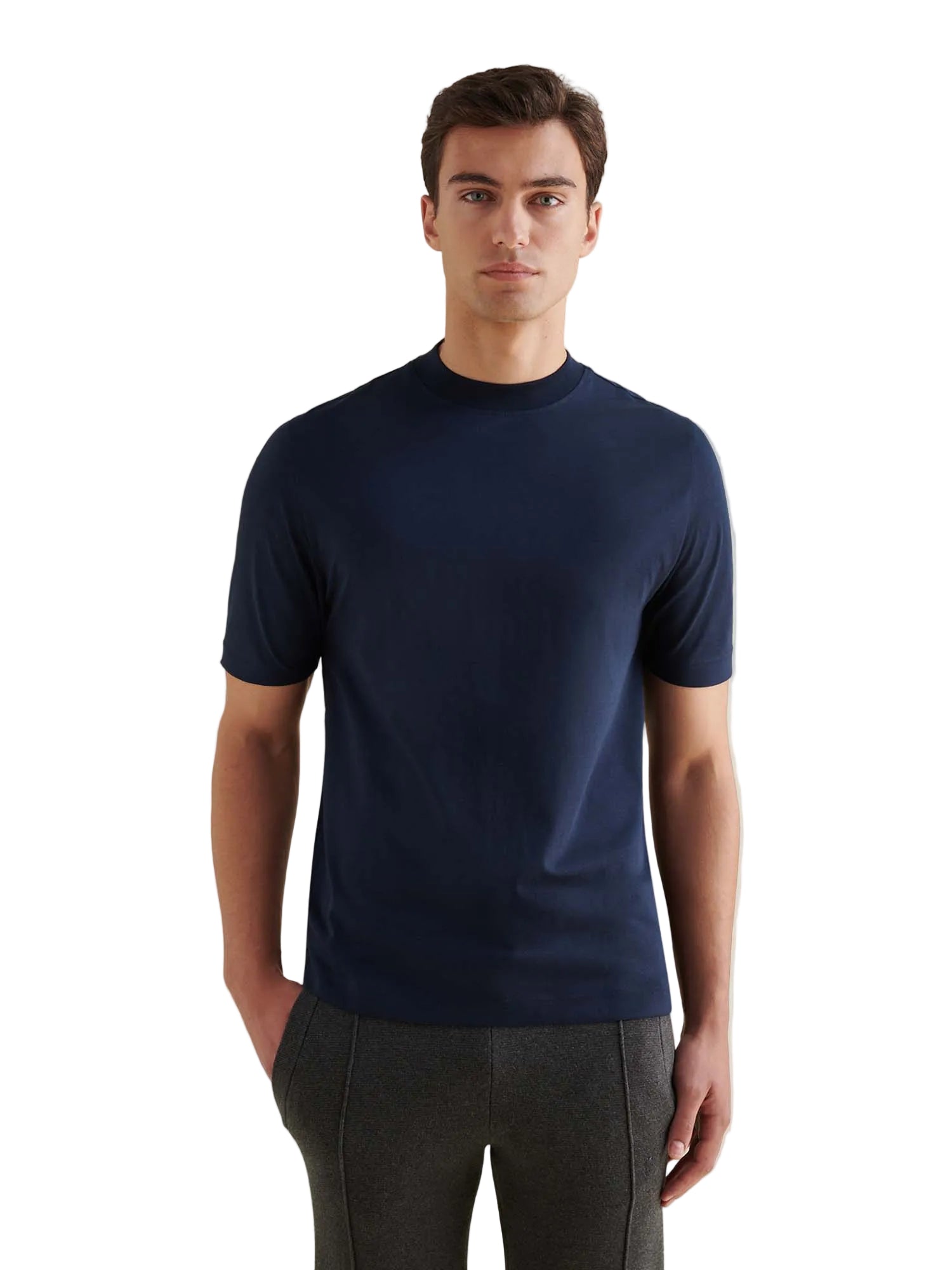 Front View of Peckham Rye Mercerised Cotton Dark Sapphire Navy T-Shirt